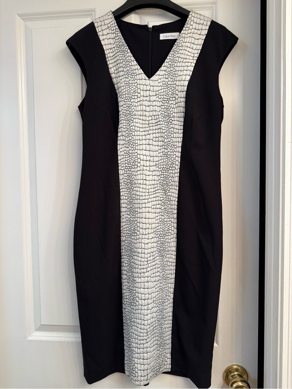 Calvin Klein Black Dress with White Croc-Texture Center Panel
